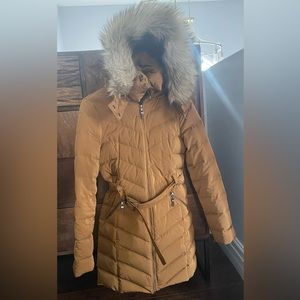 Mustard long puffer coat